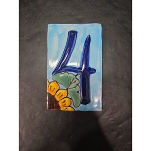Talavera Sunflower House‎ Number Tile, High Relief #4, Mexican Address Tile